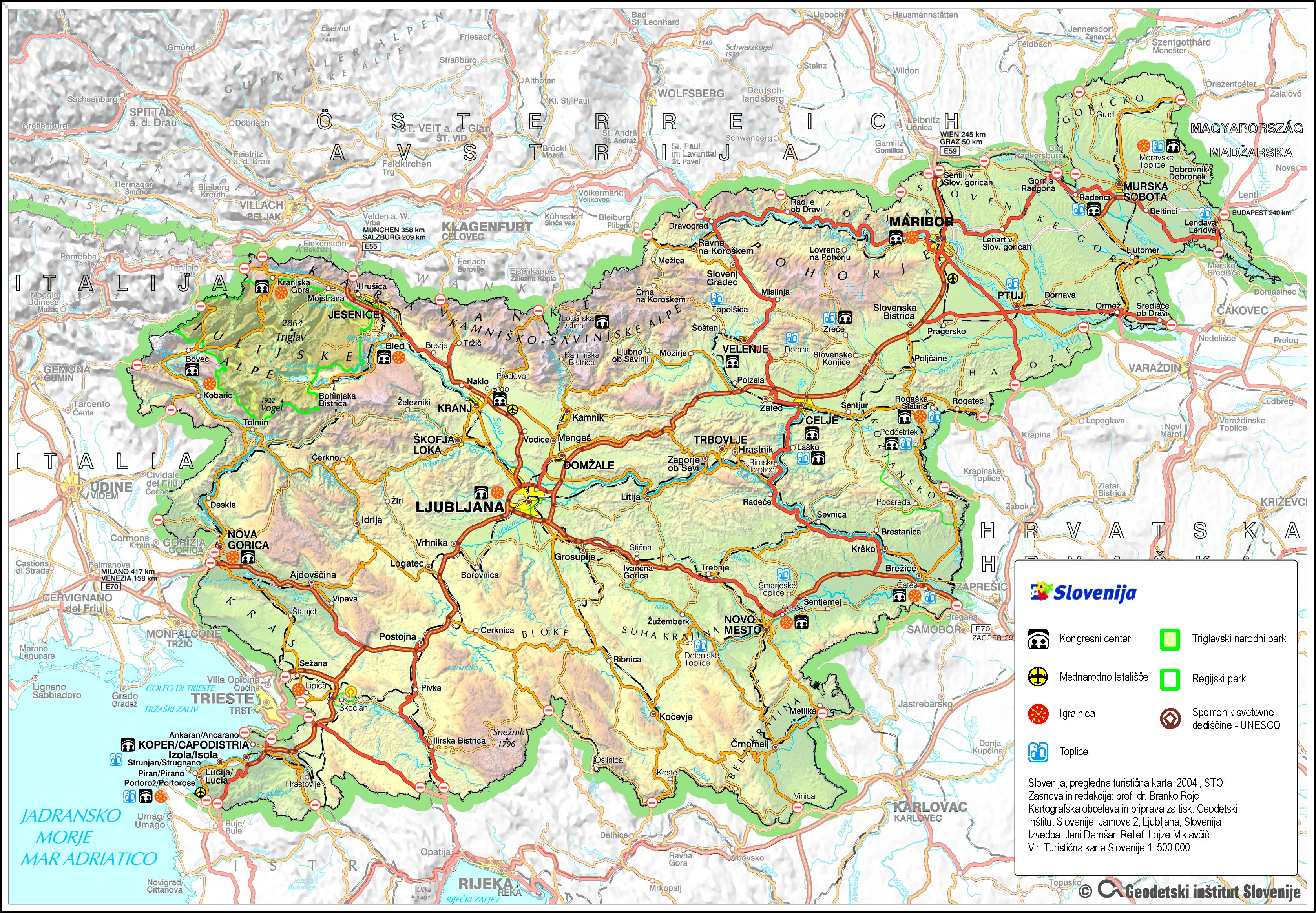 mapa slovenije Turistična karta Ljubljane in Slovenije @ Slo Tech mapa slovenije