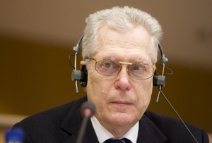 Slovenian Minister of Justice Lovro Šturm talks in front of the Civil Liberties, Justice and Home Affairs committee of the European Parliament about the priorities of the Slovenian Presidency