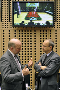 Swiss Ambassador and Deputy Director Head of Promotion Activities Directorate Eric Scheidegger (R)