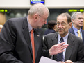 Slovenian Minister of Foreign Affairs Dimitrij Rupel and EU High representative Javier Solana before the meeting