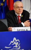 Commissaire européen á l'Emploi, aux Affaires sociales et à l'Égalite des chances Vladimir Špidla lors de la conférence de presse