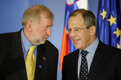 Les ministres des Affaires étrangères Dimitrij Rupel (SLO) et Sergueï Lavrov (RUS) avant la conférence de presse de la Troїka de l'UE – Fédération de Russie