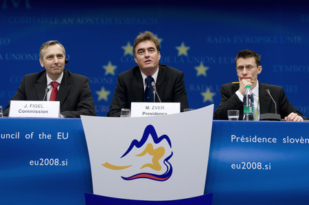 Commissioner Jan Figel, Minister Milan Zver and Spokesperson of Slovenian Presidency Dragan Barbutovski at the Press conference