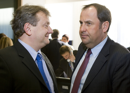 Minister Jarc talks with Austrian Minister for Agriculture, Forestry, Environment and Water Management Josef Proell prior the start of the Agriculture Council