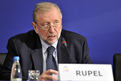 Slovenski minister za zunanje zadeve Dimitrij Rupel na novinarski konferenci