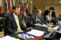 Karl Erjavec, Javier Solana and Claude-France Arnaould at the working session