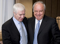 Portugese Finance Minister Fernando Teixeira dos Santos greets his Slovenian Counterpart Andrej Bajuk prior the start of the Eurogroup council meeting (21 January 2008)