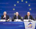 European Commissioners Charlie McCreevy and Joaquín Almunia with Slovenian Minister of Finance Andrej Bajuk at the press conference after the meeting of Economic and Financial Affairs Council (ECOFIN)