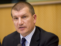 Slovenian Minister of Internal Affairs Dragutin Mate talks in front of the Civil Liberties, Justice and Home Affairs committee of the European Parliament