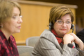 Slovenian Minister of Labour, Family and Social Affairs Marjeta Cotman in front of the Employment and Social Affairs committee of the European Parliament chaired by Ilda Figueiredo