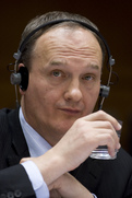 Slovenian Minister of the Environment and Spatial Planning Janez Podobnik during a hearing of the Environment, Public Health and Food Safety Committee of the European Parliament