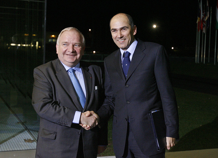 Chair of the EPP-ED group of the European Parliament Joseph Daul and Prime Minister of Slovenia Janez Janša