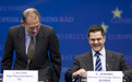 EU High representative Javier SOLANA and serbian Minister for Foreign Affairs Vuk Jeremić talk to media.