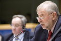 President of the Committee Jacek Saryusz-Wolski and Slovenian Minister for Foreign Affairs Dimitrij Rupel during a hearing of the Foreign Affairs Committee of the European Parliament