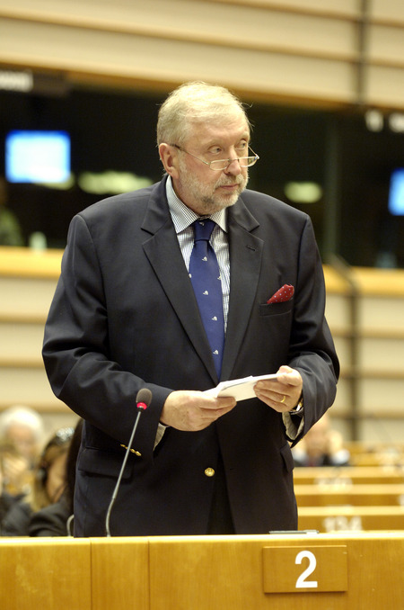 Slovenian minister of foreign affairs Dimitrij Rupel presents EU – USA Summit in the European Parliament