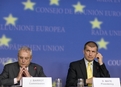 EU Justice Commissioner Jacques Barrot and Slovenian Minister of of Interior Dragutin Mate at the press conference