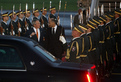 George Bush and Janez Janša after they inspected the Honours Guard