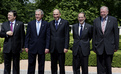 Family photo: Jose Manuel Barroso, George Bush, Janez Janša, Javier Solana and Dimitrij Rupel