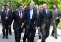 Jose Manuel Barroso, George W. Bush and Janez Janša enjoying relaxed atmosphere at the Brdo estate