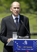 Slovenian Prime Minister Janez Janša at the press conference