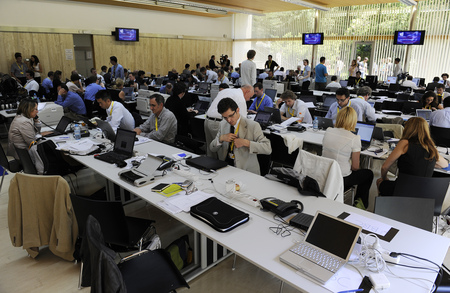 A lively working atmosphere at the press centre