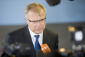 European Commissioner for Enlargement Olli Rehn during his statement to the representatives of the media