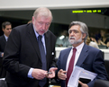 Slovenian Minister of Foreign Affairs, President of the GAERC Council Dimitrij Rupel (L) is talking with his Portugese counterpart Luis Amado (R) prior to the start of the GAERC Council meeting