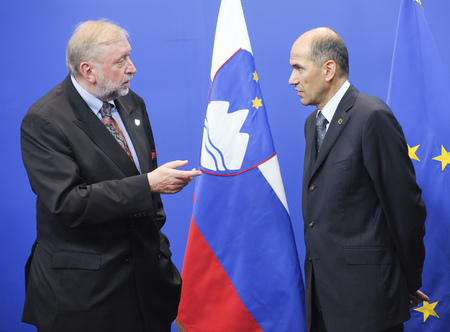 Slovenian Minister of Foreign Affairs Dimitrij Rupel and President of the European Council, Slovenian Prime Minister Janez Janša