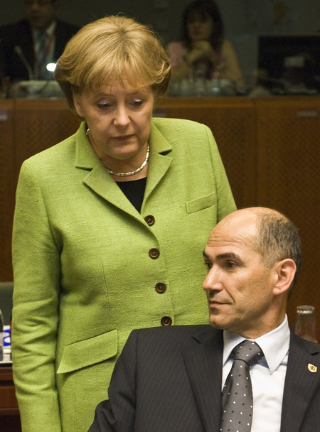 Chancelière allemande Angela Merkel et Premier ministre slovène Janez Janša