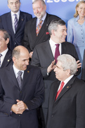 Slovenski predsednik vlade Janez Janša v pogovoru s ciprskim predsednikom Dimitrisom Christofiasom
