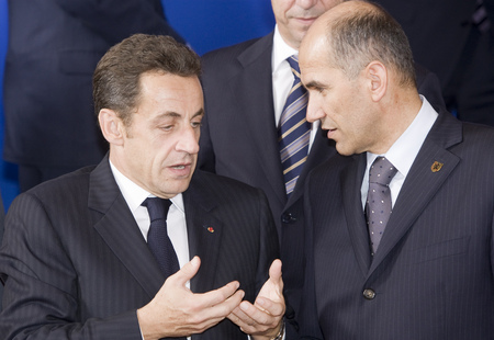 Francoski predsednik Nicolas Sarkozy in slovenski predsednik vlade Janez Janša