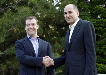Russian President Dmitry Medvedev and Slovenian Prime Minister Janez Janša