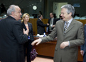 Slovenian Minister of Finance Andrej Bajuk talks with the Belgium Minister of Finance Didier Reynders