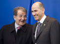 Le premier ministre italien Romano Prodi et le premier ministre slovène, président du Conseil européen, M. Janez Janša