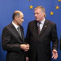 Premier ministre slovène et président du Conseil européen,. Janez Janša, avec le premier ministre tchèque Mirek Topolanek