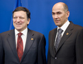 Le président de la Commission européenne José Manuel Barroso et le premier ministre slovène, président du Conseil européen Janez Janša