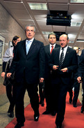 Romanian Prime Minister Calin Popescu-Tăriceanu and Romanian President Traian Basescu