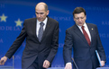 Slovenia's Prime Minister Janez Janša and the President of the European Commission Jose Manuel Barroso at the start of the Press Conference after the first day