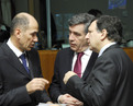 le premier ministre slovène Janez Janša, le premier ministre britannique, Gordon Brown et  José Manuel Barroso, le président de la Commission européenne