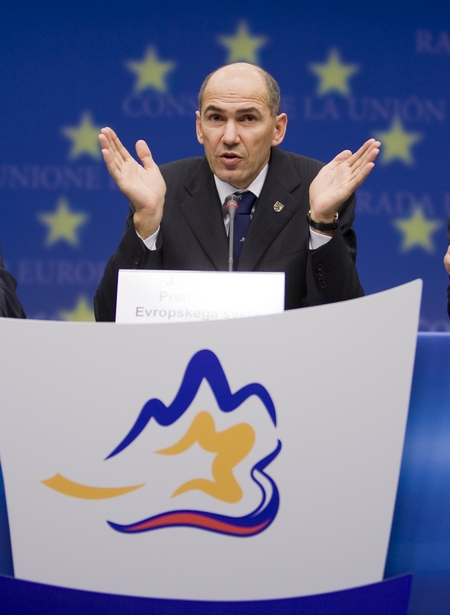 European Council President Janez Janša at the Press Conference after the Spring European Council meeting