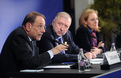 Javier Solana, Dimitrij Rupel et Benita Ferrero-Waldner lors de la conférence de presse