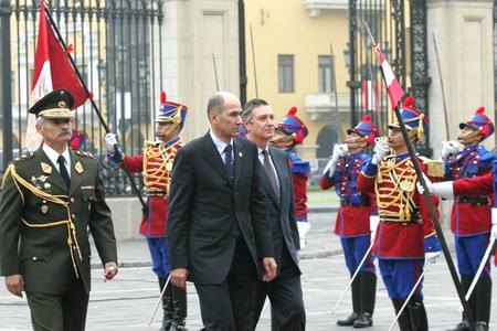 Slovenian Prime Minister Janez Janša arriving at the the Presidential Palace in Lima