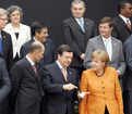 Janez Janša, José Manuel Barroso et Angela Merkel