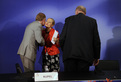 Volodymyr Ogryzko, Benita Ferrero Waldner and Dimitrij Rupel after the press conference