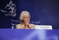 Commissaire européenne à l'Agriculture et au Développement rural Mariann Fischer Boel lors de la conférence de presse