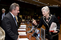 Slovenian Minister of Economy Andrej Vizjak talking to the Dutch Minister for Economic Affairs Maria van der Hoeven