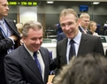 Slovenian Minister of the Economy, President of the Council Andrej Vizjak with the EU Energy Commissioner Andris Piebalgs prior to the start of the Energy Council meeting