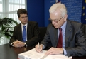 State Secretary for European Affairs Janez Lenarčič and President of the EP Hans-Gert Pöttering signing a package of legislative acts adopted by the EP and the EU Council under the co-decision procedure.