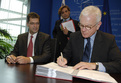 State Secretary for European Affairs Janez Lenarčič and President of the EP Hans-Gert Pöttering signing a package of legislative acts adopted by the EP and the EU Council under the co-decision procedure