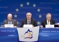 Joaquín Almunia, European Commissioner for Economic and Monetary Policy, Slovenian Finance Minister and the President of the Council,  Andrej Bajuk, and the EU taxation Commissioner László Kovács, European Commissioner responsible for Taxation and Customs Union at the press conference after the ECOFIN meeting